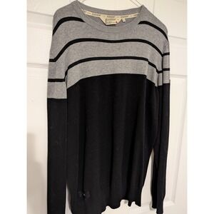 Core Dissident L Men's Sweater Long Sleeve Shirt Black‎ Grey Stripe Color EUC